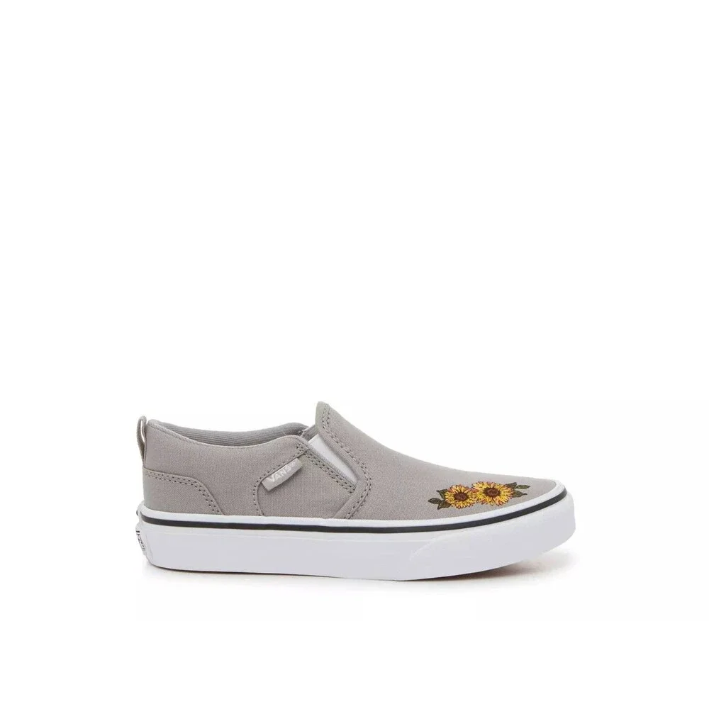 Vans Asher Sneakers Girls US 1 Gray White Floral Slip-On Platform Shoes ZAP1967